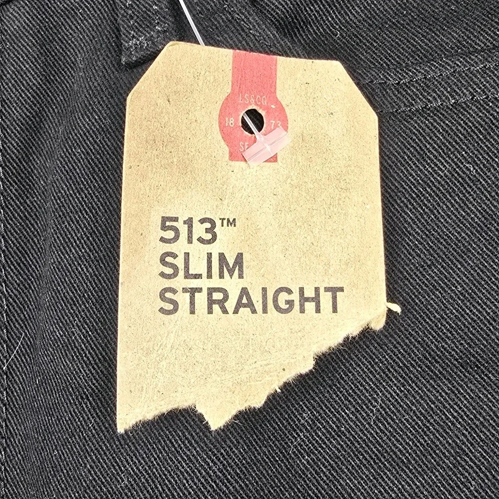 Levi's 513 Slim Straight Jeans Mens W34 L30 Jet Black Stretch Denim 34x30